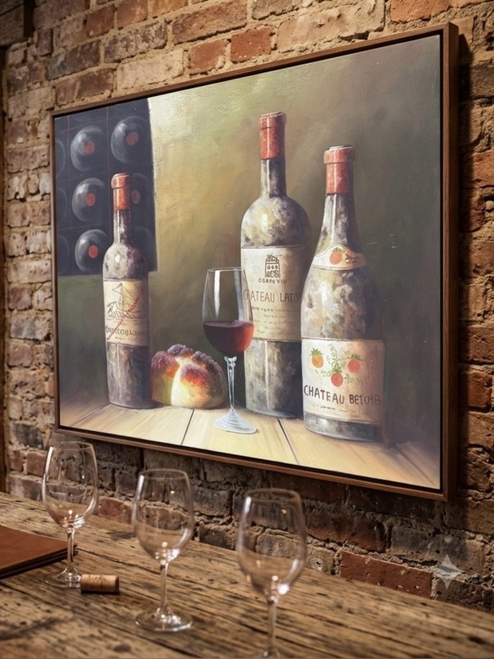 Vintage Still Life Wine Bottle painting Art - moody Tones/ Jazz cafe